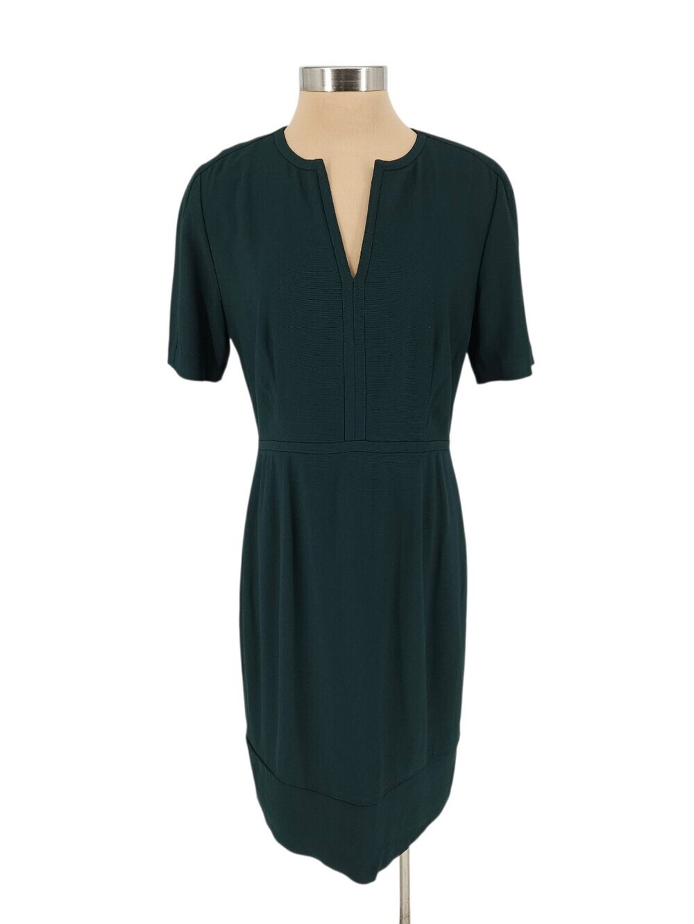 Hugo Boss Dalesana Sheath Dress Holiday Green Short Sleeve V Neck Zip Back 8